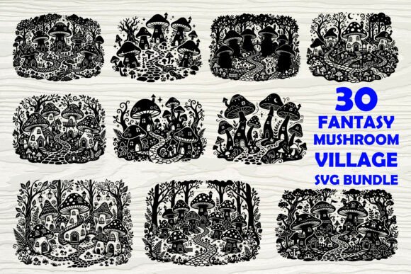 Fantasy Mushroom Village SVG Bundle: A Design Asset for Enchanted Branding in Crafts and Graphics