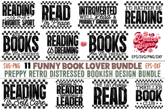 Funny Book Lover PNG Bundle: A Playful Graphic Asset for T-Shirt Designs and Content Creators