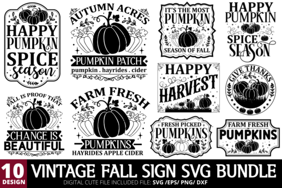Vintage Fall Sign SVG Bundle for Crafts and Graphics