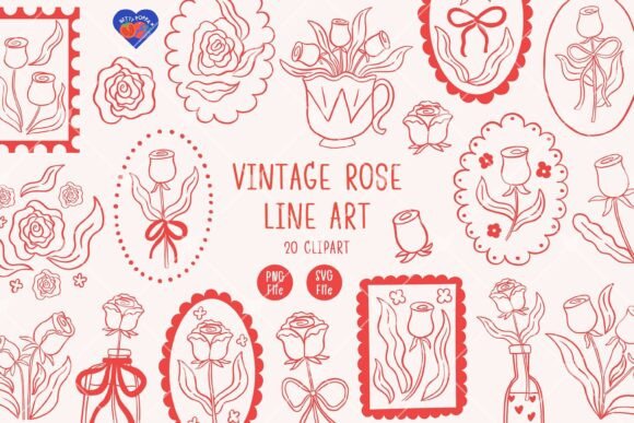 Vintage Rose Line Art: A Timeless Graphic Design Asset for Editorial and Web Use