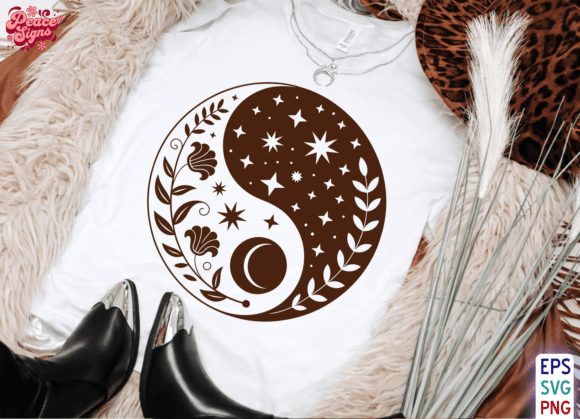 Yin Yang Moon Floral SVG: A Witchy Graphic for T-Shirt Designs